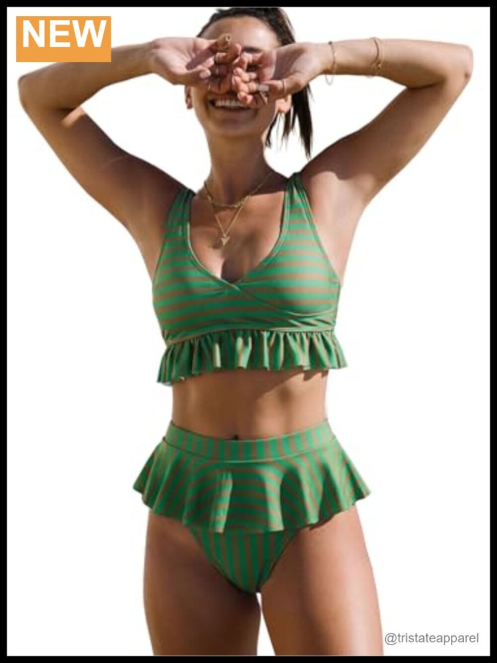 Women High Waisted Bikini Set Ruffle Triangle Top Padded Swimwear
